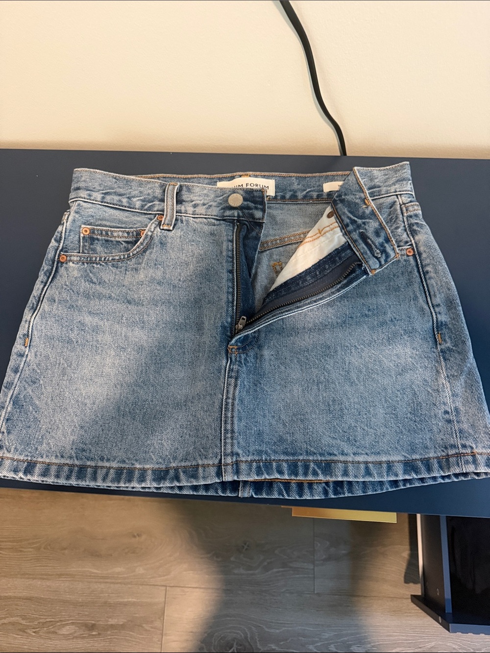 Denim Forum Light Blue Washed Denim Mini Skirt